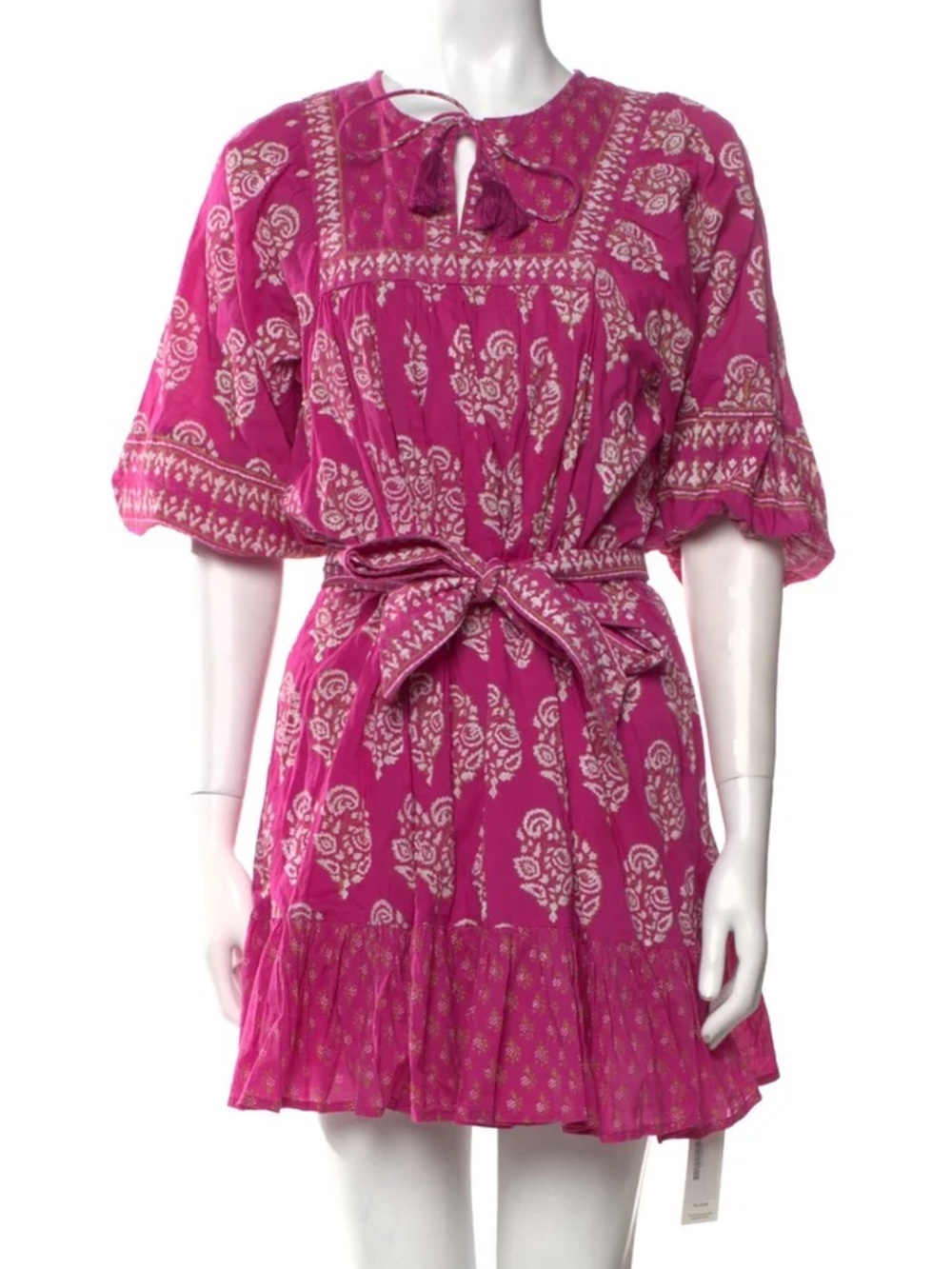 CLEOBELLA Boho Tie-Waist Mini Dress in Fuchsia Pink